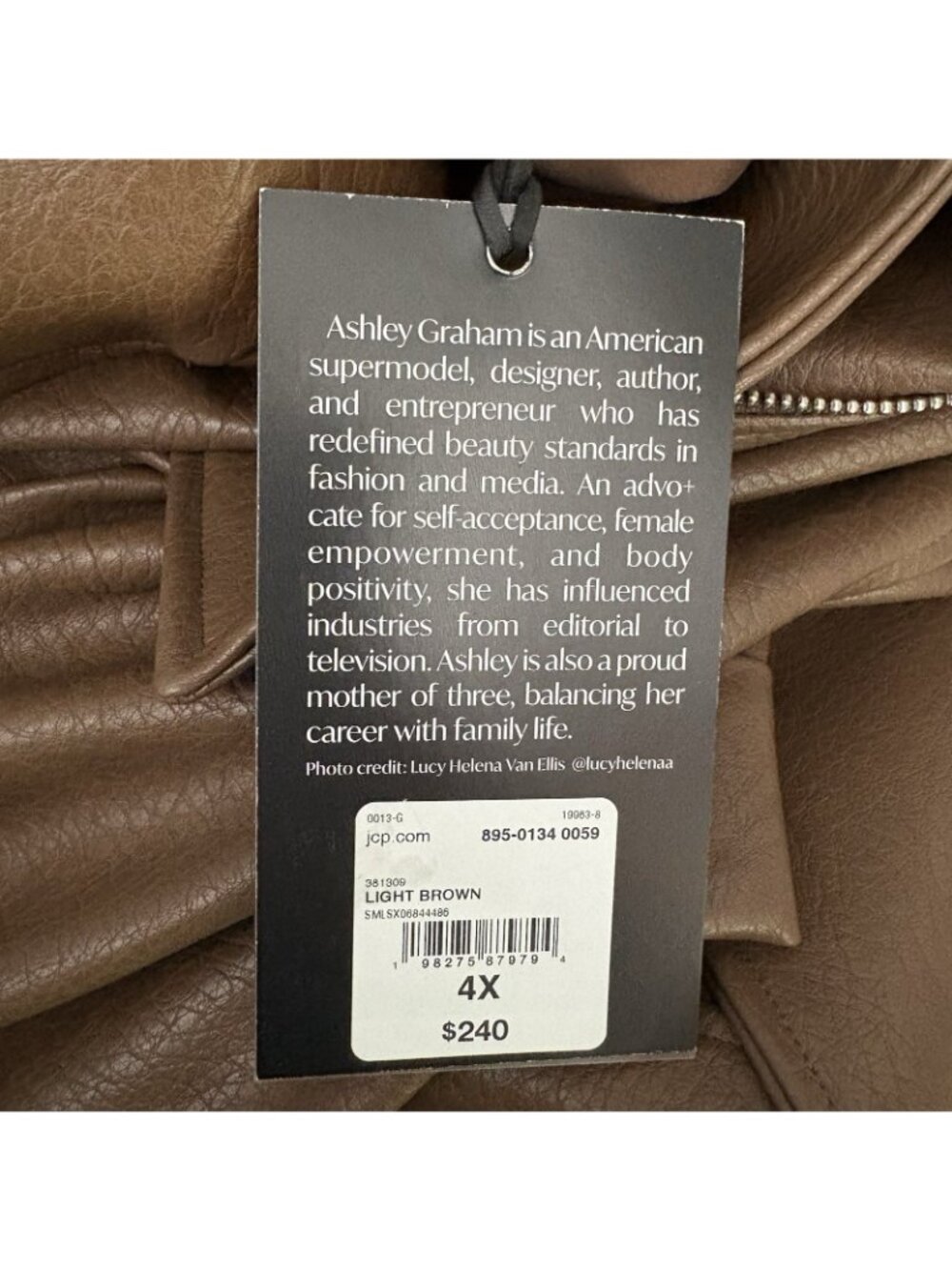 Ashley Graham Women 4X Light Brown Faux Leather Midweight Motorcycle Jacket NWT - Picture 15 of 15